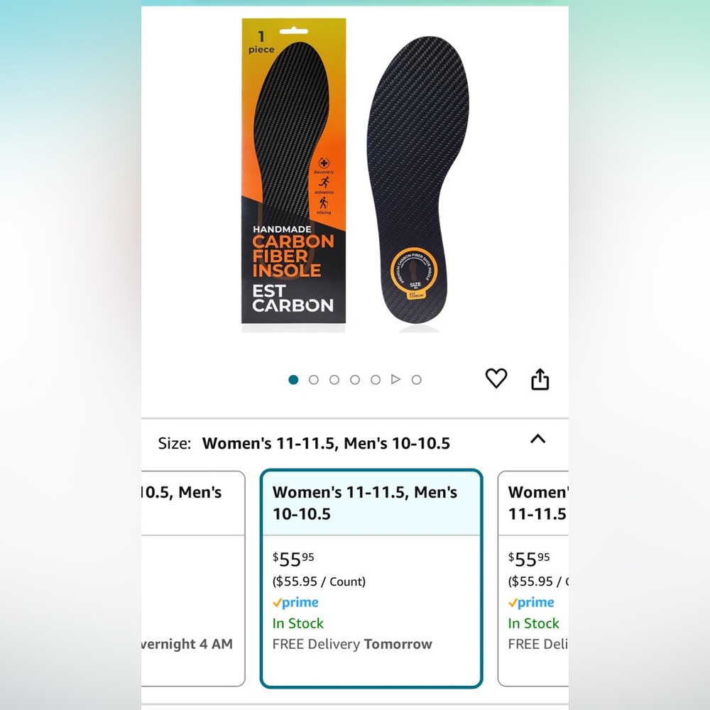 Brand new carbon fiber insole. Men’s size 10-10.5 or women’s 11-11.5